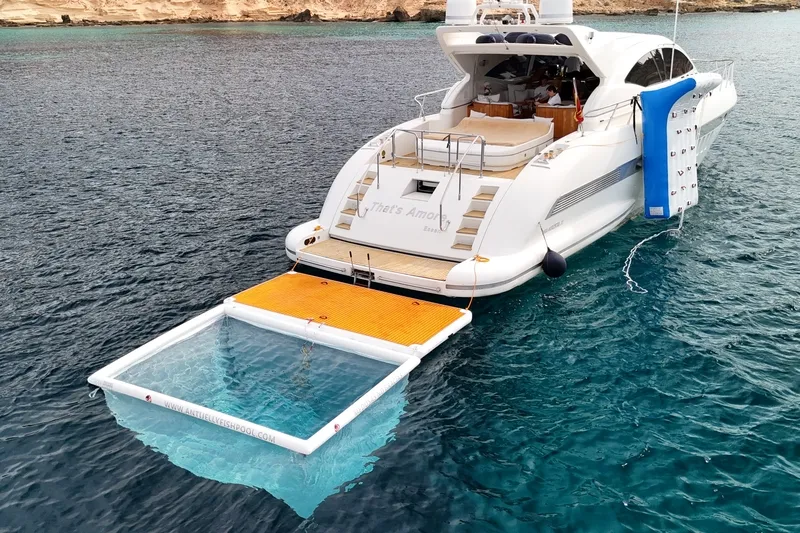 Teak M Set – Yacht Pool 4 x 3 m & Aufblasbares Dock
